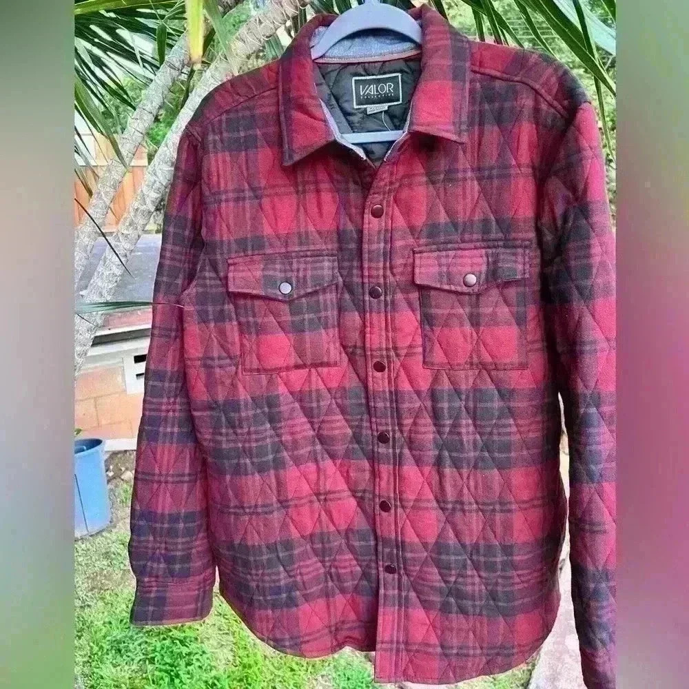 Valor Collective Flannel‎ Thermal Insulated Jacket Shacket Red Black Camping